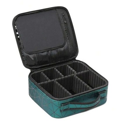 BLACK GEOMETRIC MAKEUP CASE WITH DIVIDERS