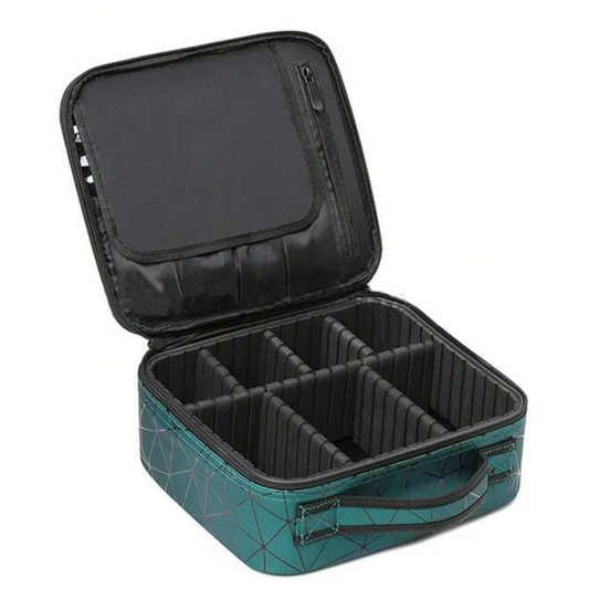 BLACK GEOMETRIC MAKEUP CASE WITH DIVIDERS